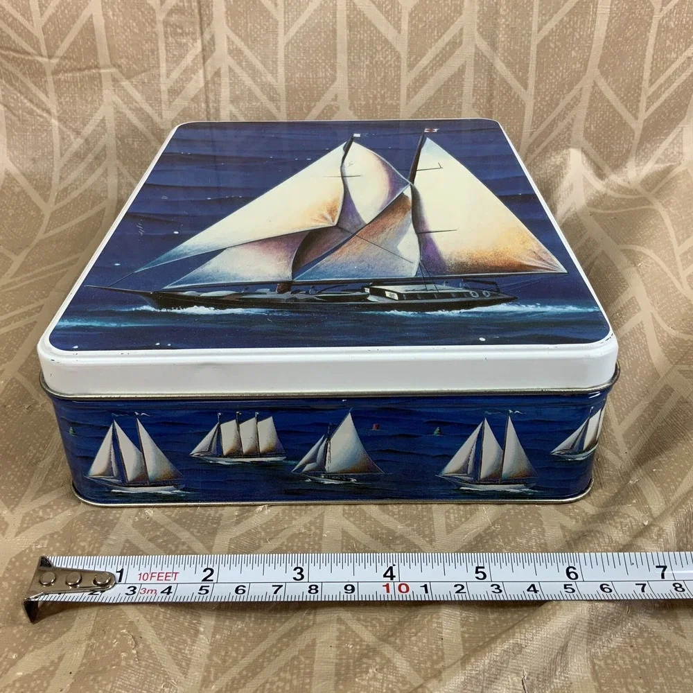 Vintage Collectible Nautical Sailing Sailboats Tin Metal Box By Stephen Lawrence